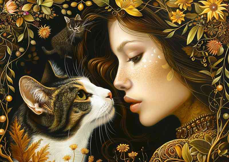 Fantasy painting of a woman with her Cat