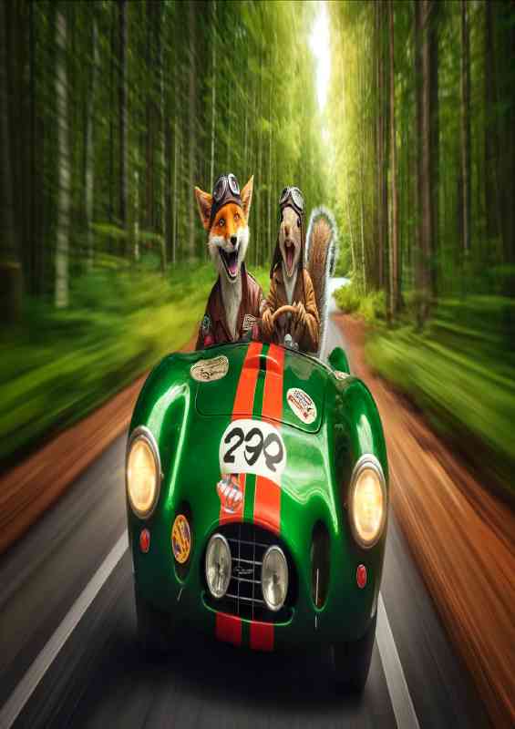 Fox and a Squirrel both wearing leather pilot caps