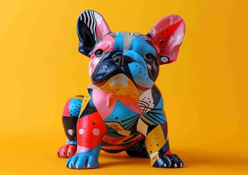 French buldog in a multi coloured abstract