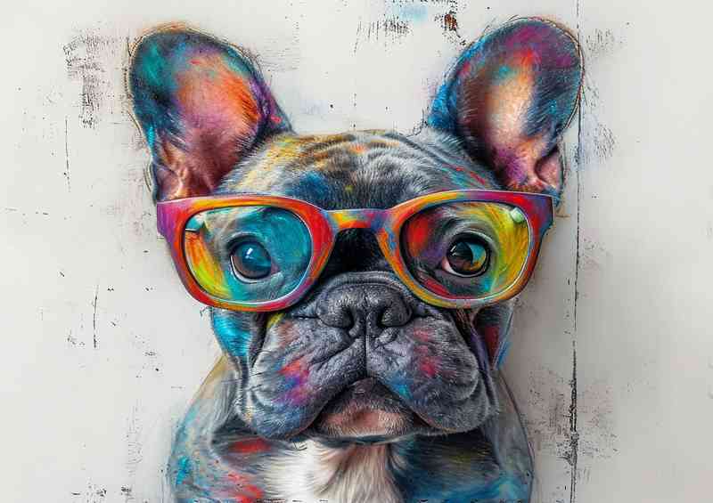 French bulldog wearing colorful glasses