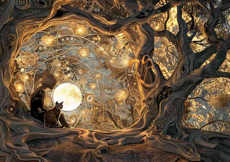 Girl and Cat in the forest
