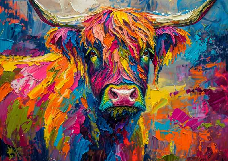 Painting of colorful highland cow