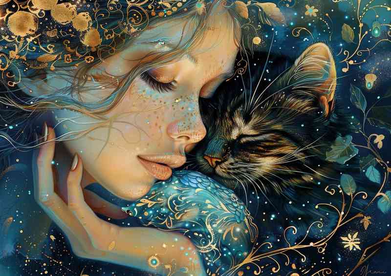 Painting woman and her Cat