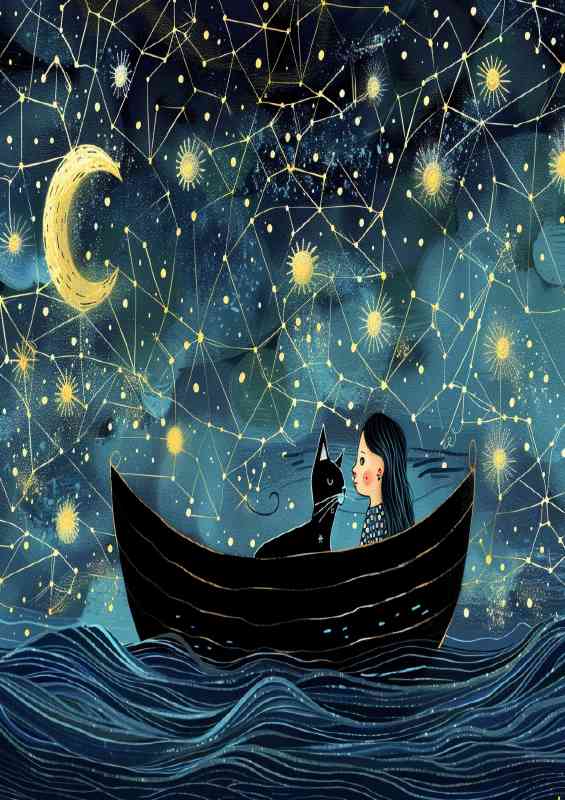 Rowing boat girl and the cat