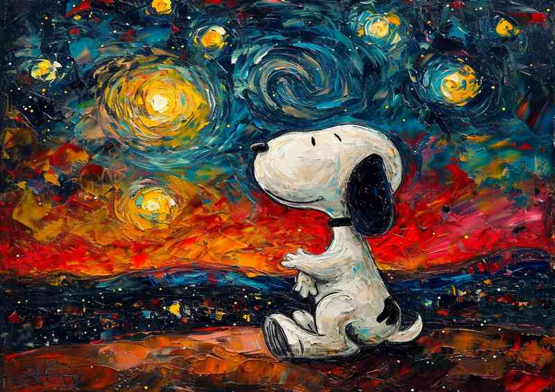 Starry night a beagle on the hil