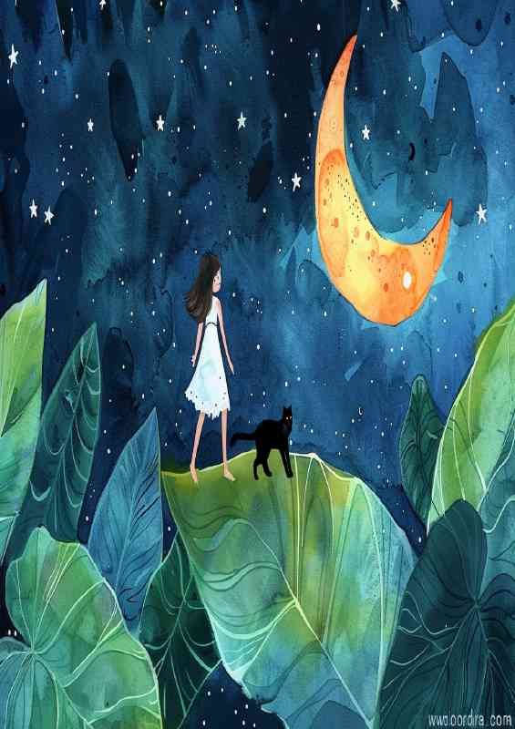 The enchanted skies and moon and cat