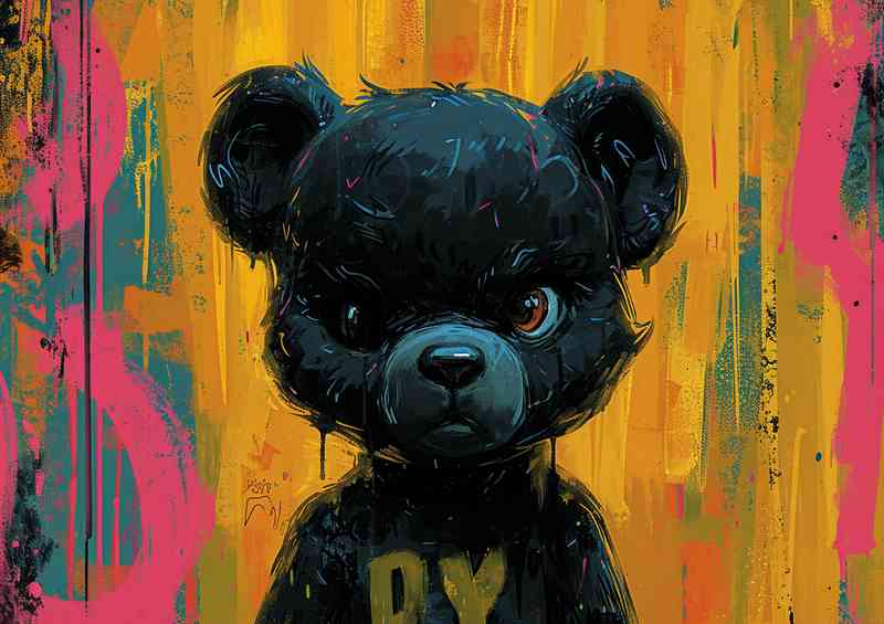 The painted black teddy on a painted wall
