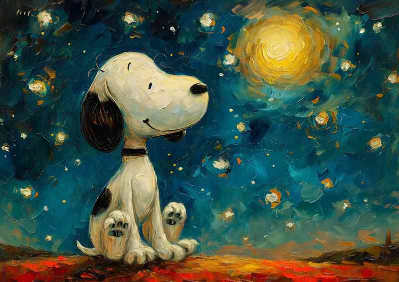 The painted starry night and the beagle