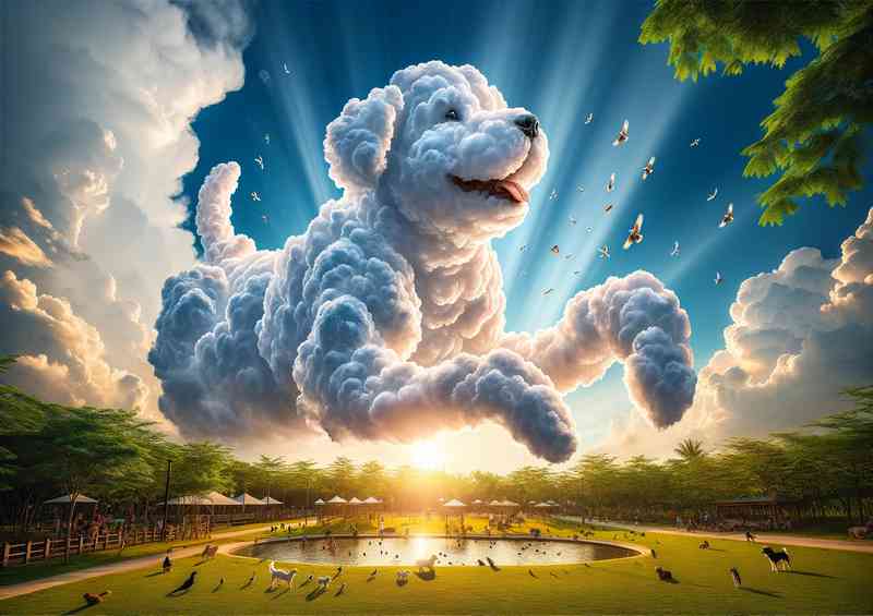 White clouds form the shape of a joyful dog in the sky