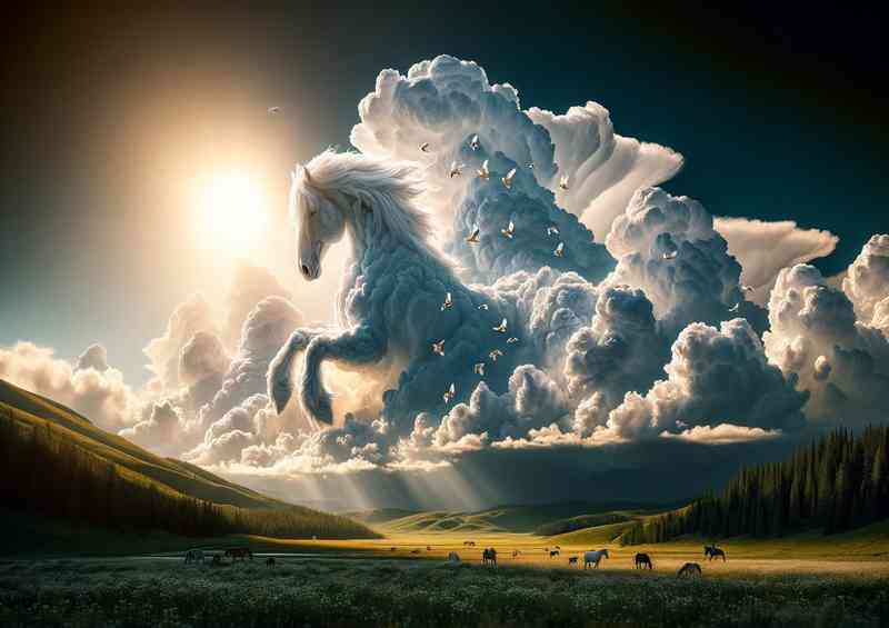 White clouds form the shape of a majestic Horse in the sky