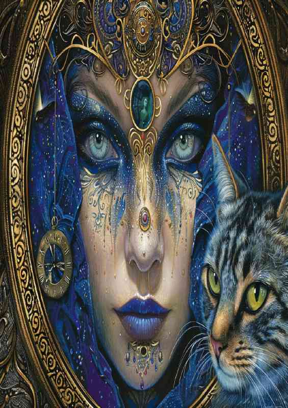 Woman with a cat and clock
