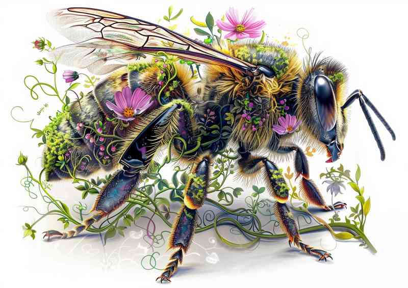 A beautiful honey bee made of moss vines and flowers