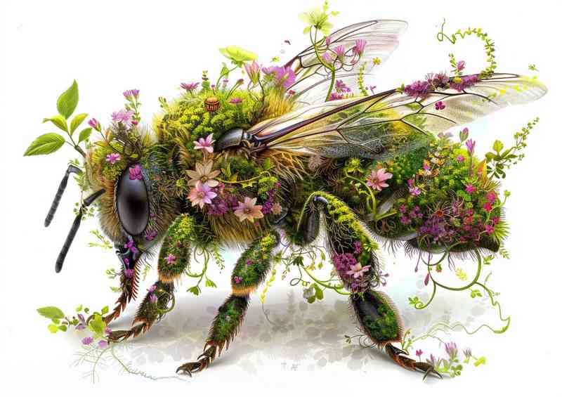 Honey Bee with flowers and moss