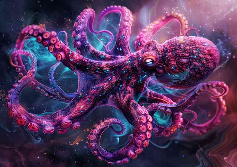 A Pink Octopus with bright tentacles in the ocean