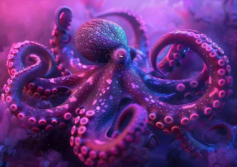 Octopus in pink on the ocean floor