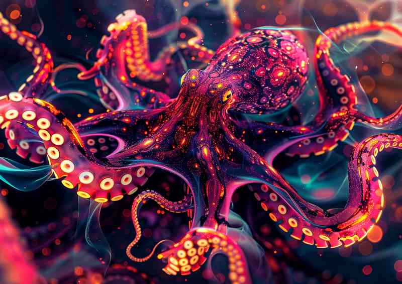 Pink Octopus with burning tentacles