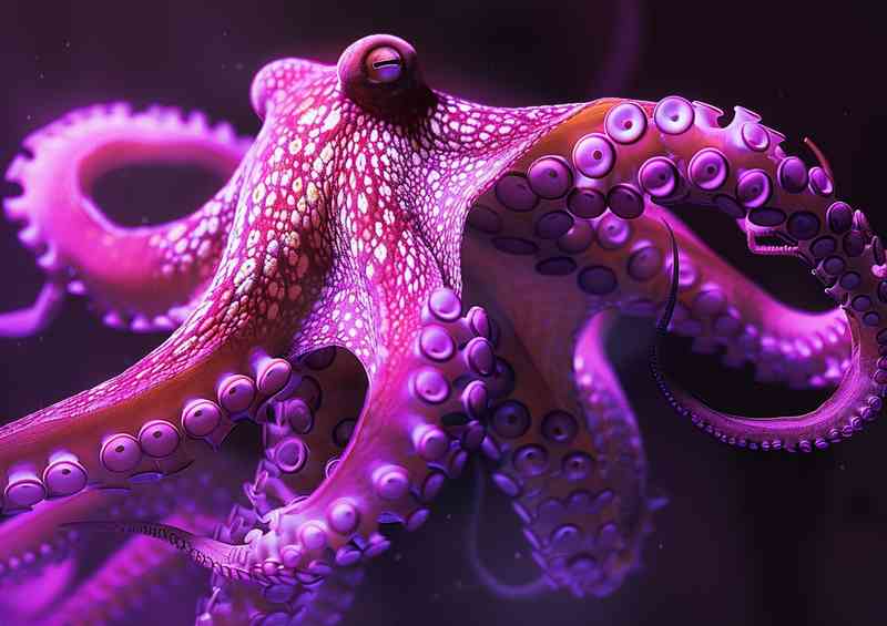Pink octopus in the darkness
