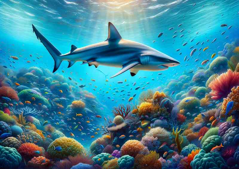 serene reef shark its sleek form cutting through the tranquil waters