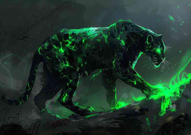 A Black Panther with neon green light