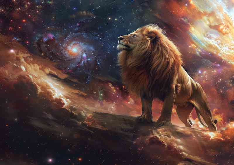 A Lone Lion standing in space