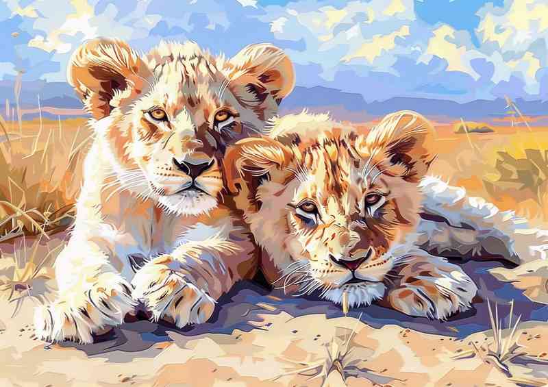 A Pair of Lion Cubs in the desert sun