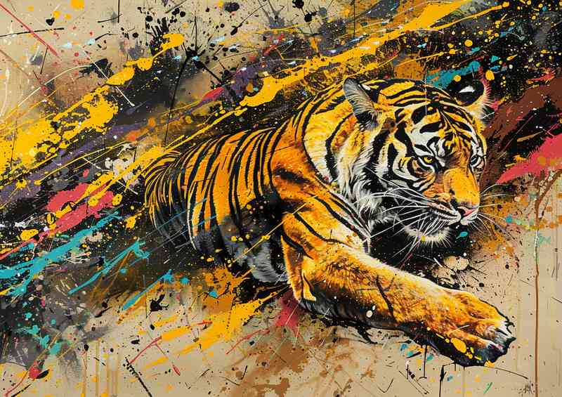 A flying Tiger through open space | Metal Poster