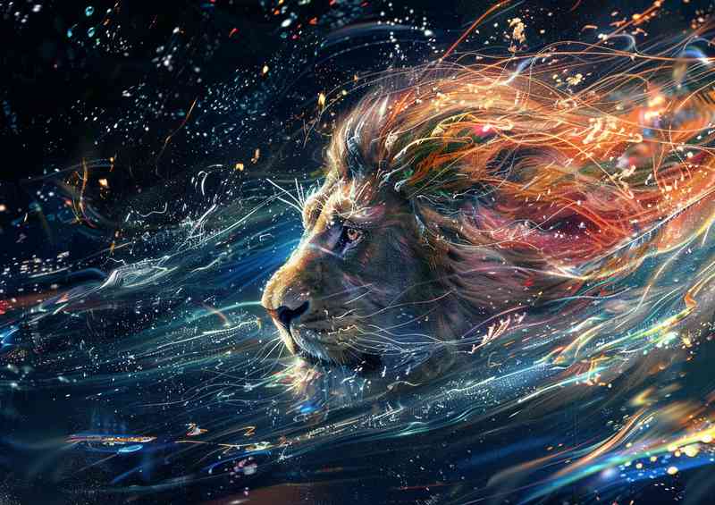A lion with hair and flashing light | Metal Poster