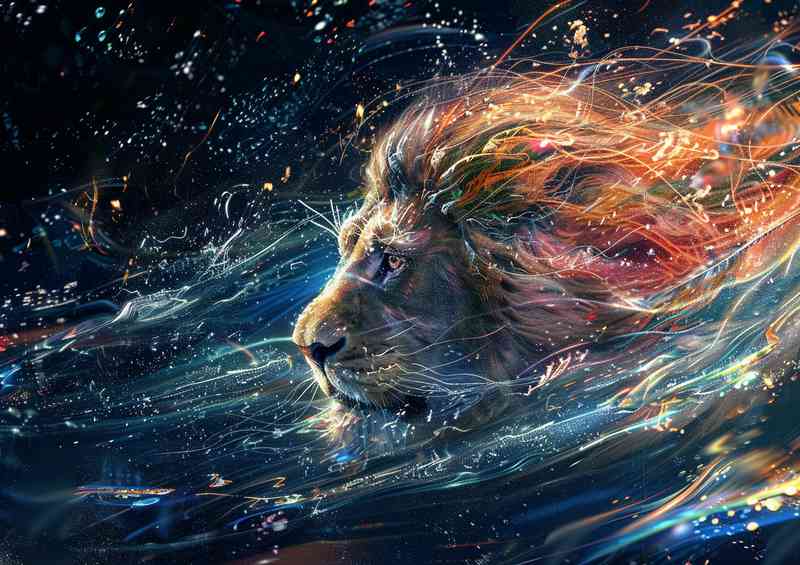 A lion with hair and flashing light