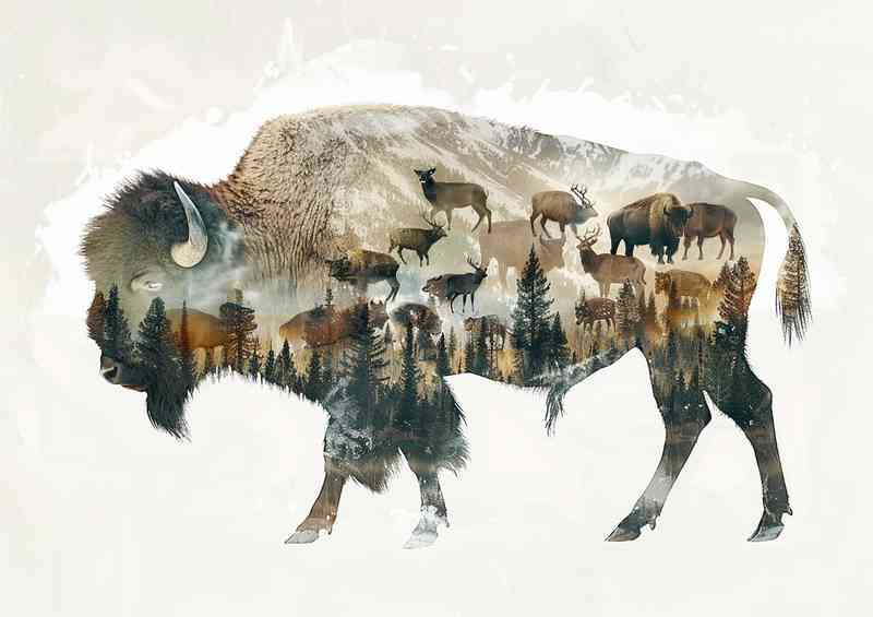 Buffalo in double exposure