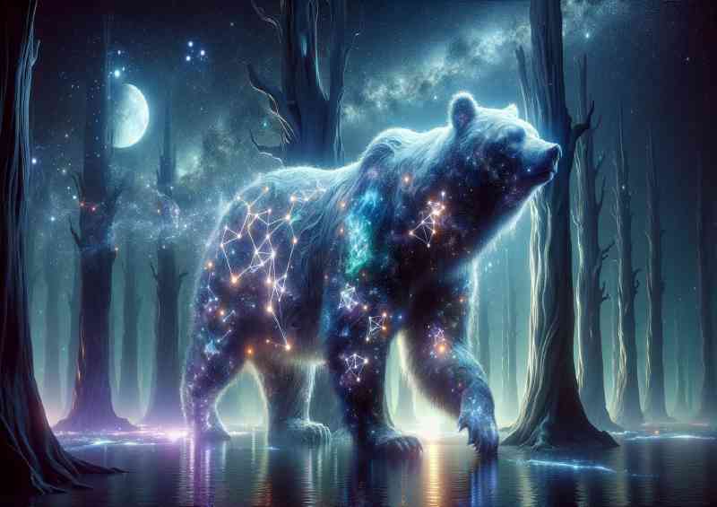 Celestial Bear its body shimmering moonlight and constellations