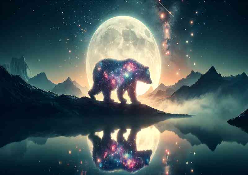 Celestial Bear made of stars and nebulas a mountain ridge