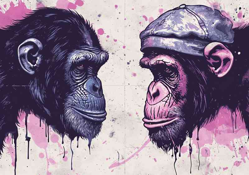 Chimpanzee and Monkey in a street art style