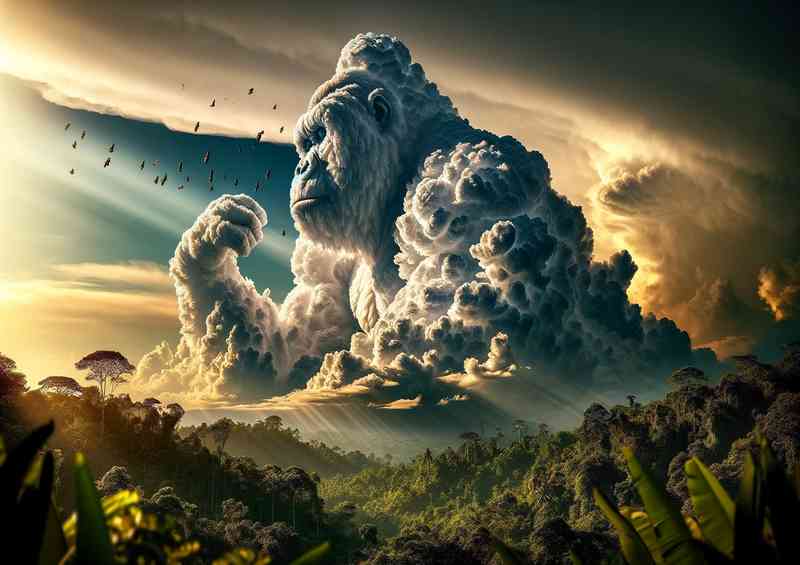 Clouds form the shape of a majestic gorilla in the sky