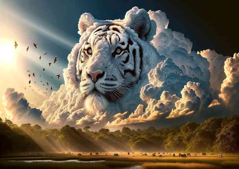 Clouds form the shape of a majestic tiger in the sky