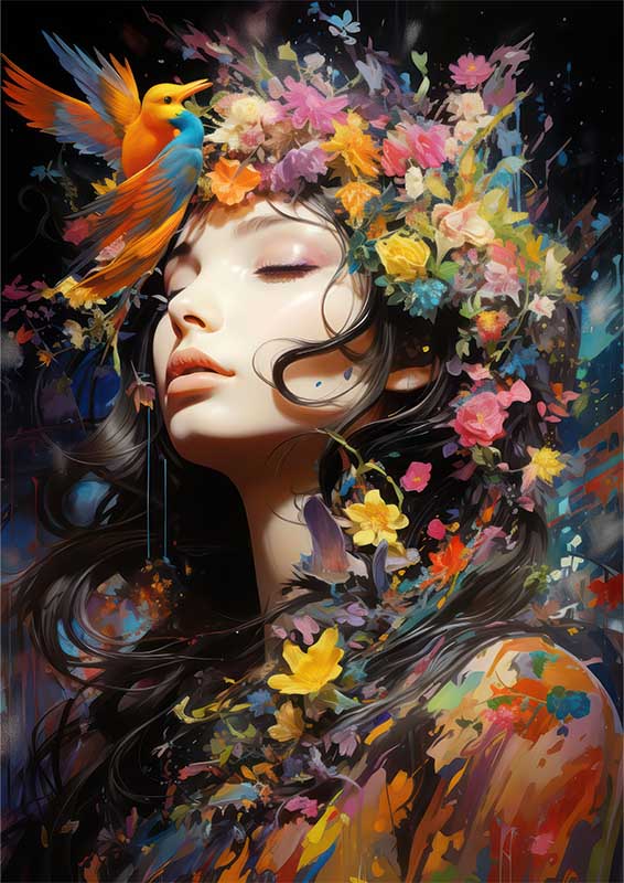 Surreal Emotion Eruption bird and flowers female