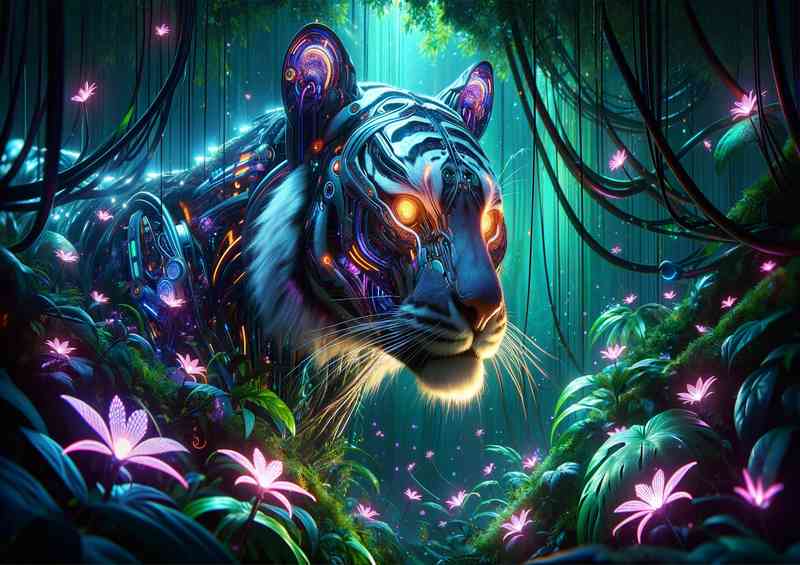 Cybernetic tiger its body organic and mechanical elements