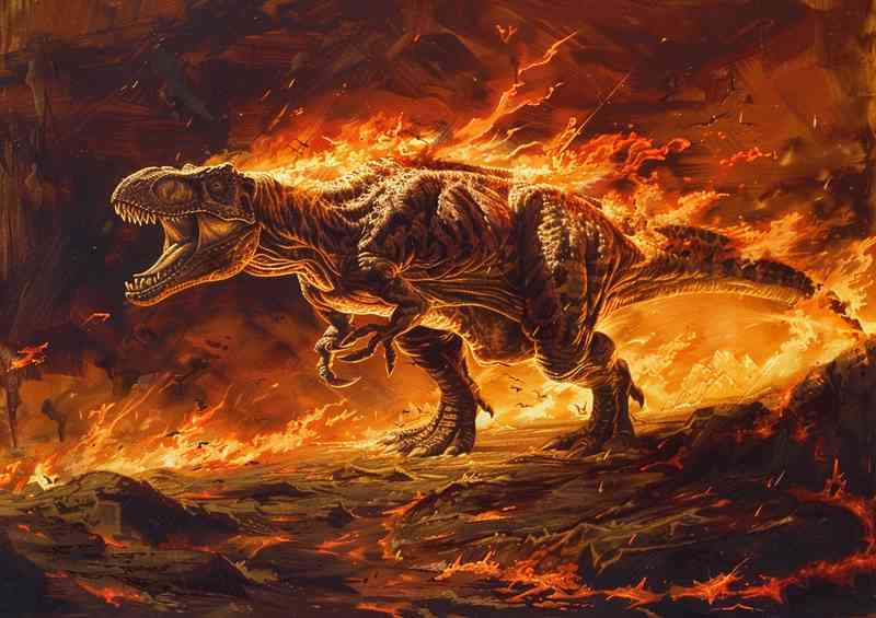 Dinosaur standing in the middle of fire