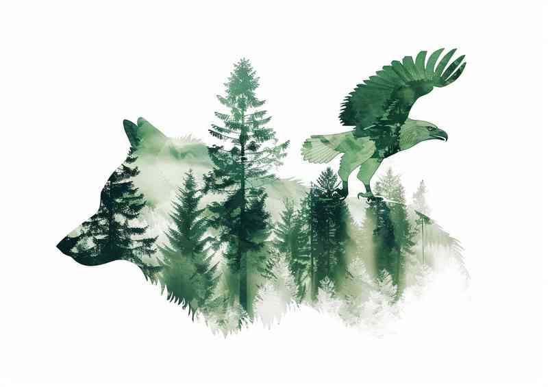 Double exposure of a Wold and Eagle