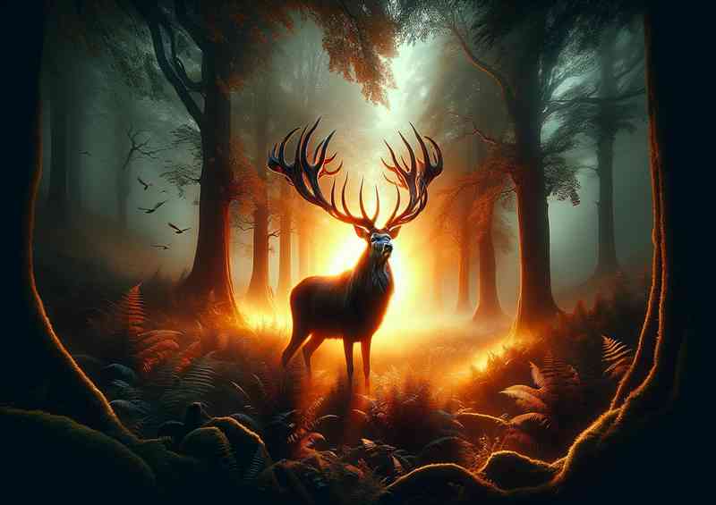 Elegant Stag its antlers glowing like forged steel in a forge