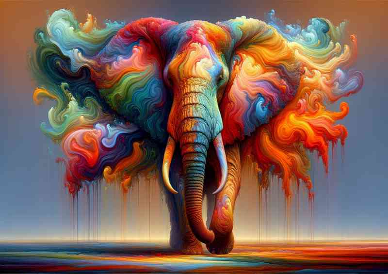 Elephant with rich swirling colors adorning its form