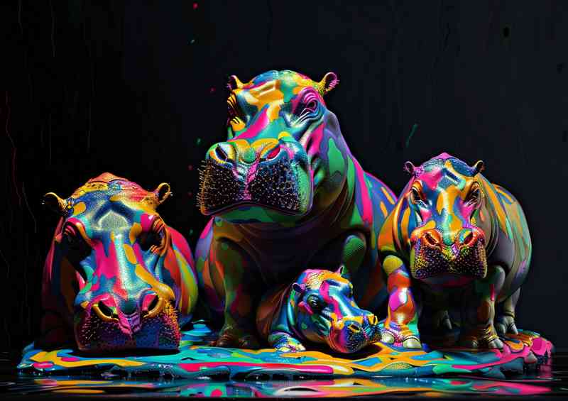 Family of hippos with baby