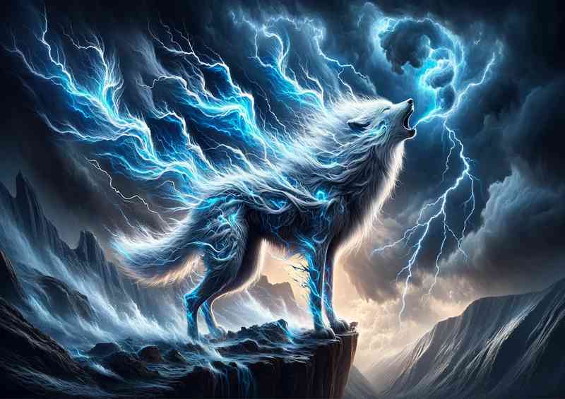 Fierce Wolf its fur a storm of swirling wind and crackling lightning