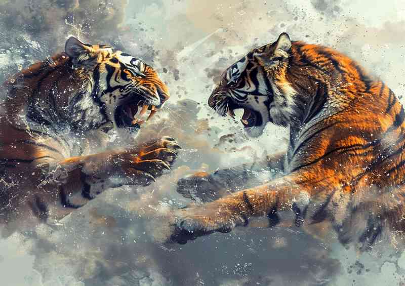 Fight between two tigers with their claws