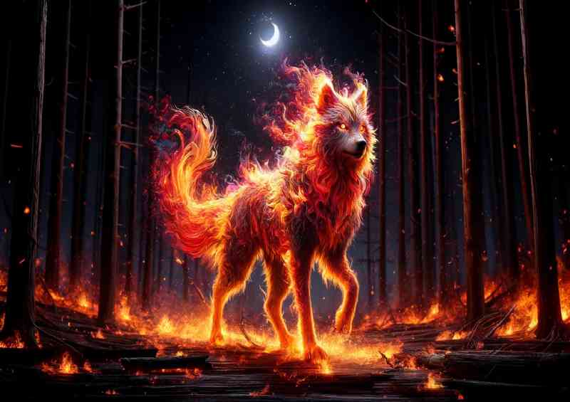 Fire elemental Wolf its fur blazing with vibrant flames