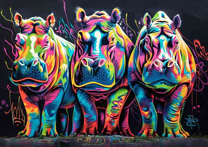 Hippopotamus family graffiti