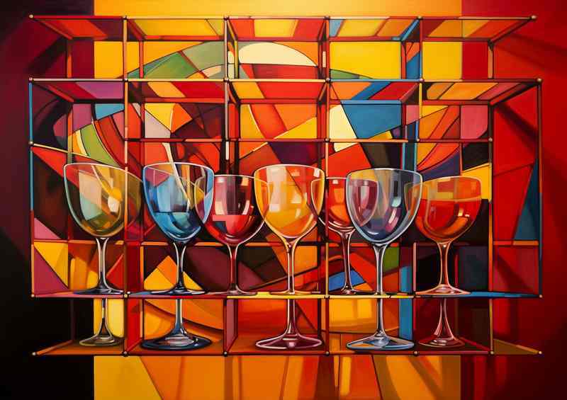 Abstract Racks Paintings of Wooden Wine Displays