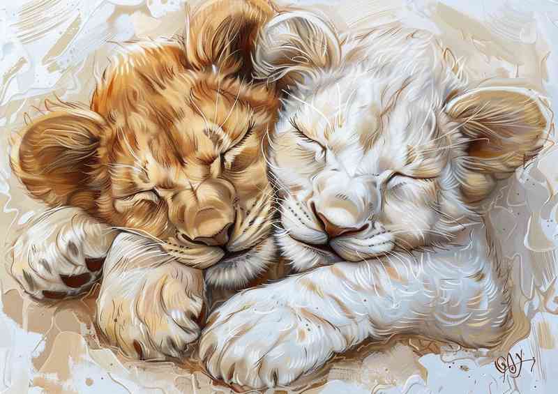 Lion cubs during the day in a desert