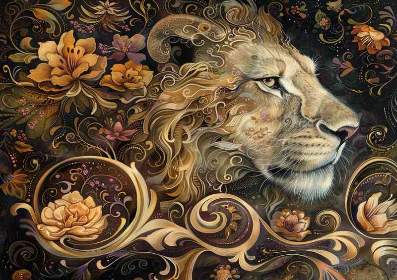 Lion with a floral background