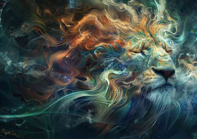 Lion with hair and flashing light in