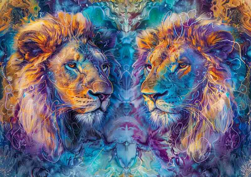 Lions cosmic art mystical